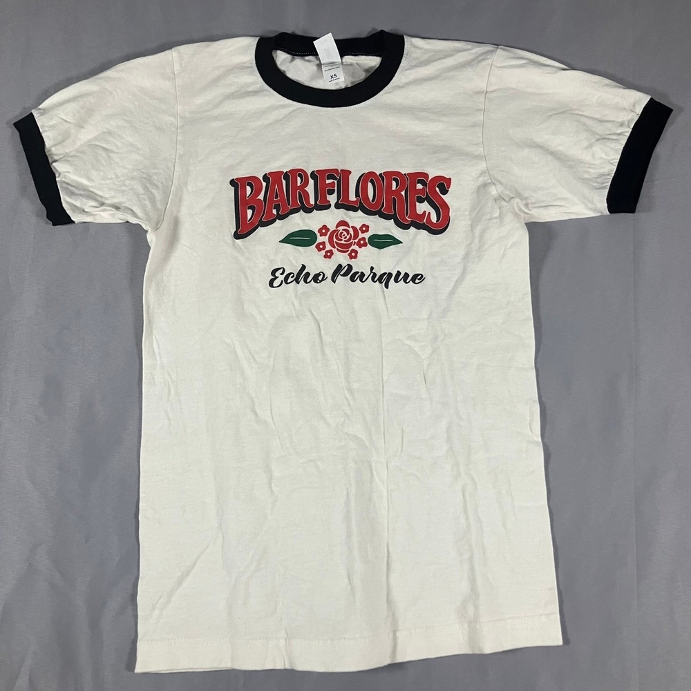 Barflores Echo Parque Ringer T Shirt Black Trim White XS Made in Mexico